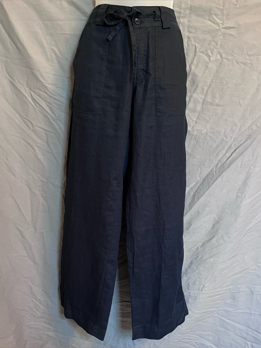 Johnny Was Calme Organic Linen Wide Leg Utility Pants Navy Blue Womens Size XS